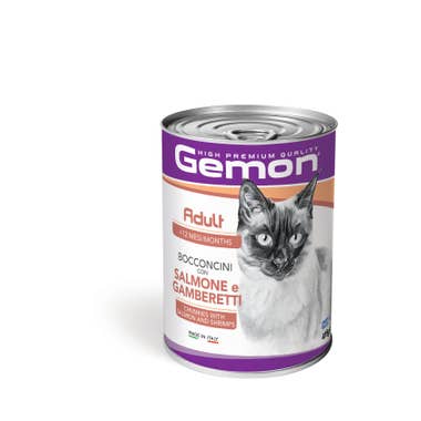 Clarins Gemon Bocconcini Salmone E Gamberetti Cibo Umido Gatti Adulti Barattolo 400 g