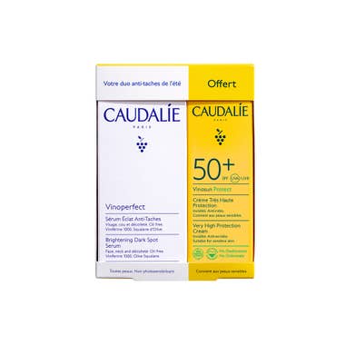 Clarins Caudalie Cofanetto Vinoperfect Siero Illuminante Antimacchie 30ml + Crema Altissima Protezione 25ml SPF50