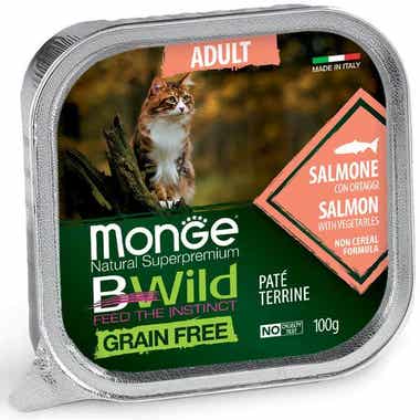 Clarins Monge B Wild Grain Free Salmone Con Ortaggi Cibo Umido Per Gatti Adulti 100g