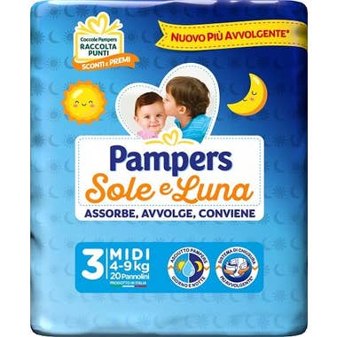 Clarins Pampers Sole Luna Pannolini Taglia 3 Midi (4-9 kg) 20 Pezzi