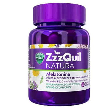 Clarins ZzzQuil NATURA Per Dormire 30 Pastiglie Gommose a Base di Melatonina con Camomilla Valeriana Lavanda
