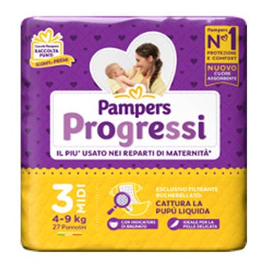 Clarins Pampers Progressi Taglia 3 Midi (4-9 kg) 27 Pezzi