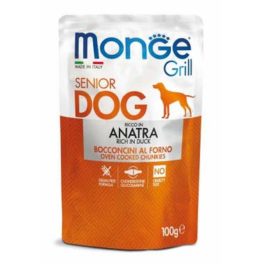 Clarins Monge Grill Senior Bocconcini con Anatra Cibo Umido Per Cani 100g